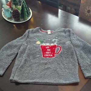 Gray Fleece Sweater with Festive Mug Design